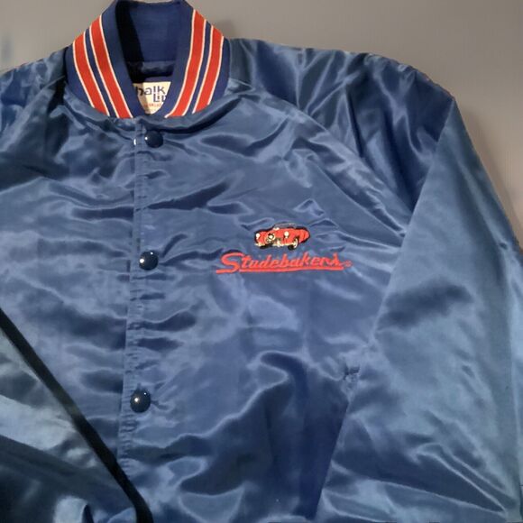 Vintage Chalk Line Studabaker's Atlanta GA Car Blue/Red Satin Jacket Sz Small - Picture 4 of 16
